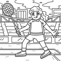 Badminton Player Bracing for Serve Coloring Page vector