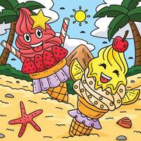 Ice Cream Two Soft Serve Colored Cartoon I vector