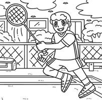 Badminton Player Swinging Racket Coloring Page vector