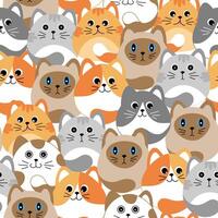 Seamless pattern with many different cats on white background. Illustration for children. vector