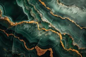 abstract background made of green marble with golden veins photo