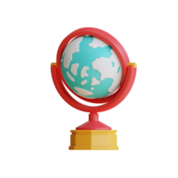 3D illustration of a globe on a stand, representing global concepts like travel, education, and geography. png