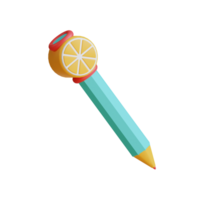 3D icon of a pencil with a lemon on top. Perfect for back to school projects. png