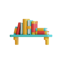3D illustration of a bookshelf with books on it, isolated on a transparent background. png