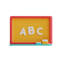 3D illustration of a blackboard with the alphabet ABC written on it, isolated on a transparent background. png