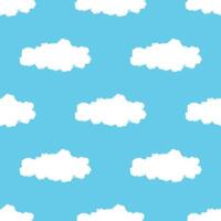 White clouds on blue sky seamless pattern. Chalk drawn clouds vector