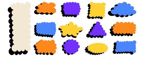 Set of scallop edge frames. Colored text box with frill. Blank speech bubbles in Y2K, groovy, retro style vector