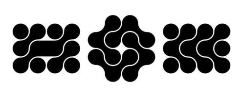 Set of connected black dots. Transition metaballs. Integration symbol. Circles pattern vector