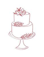 Delicate tasty multi-layer cake on a stand. Perfect for card of birthdays, weddings, party, anniversary. Modern trendy doodle style vector