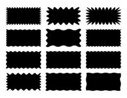 Set of rectangle shape frames with zigzag edge. Uneven zigzag rectangular shapes. Jagged rectangle. Isolated elements for design of text box, badge, banner vector