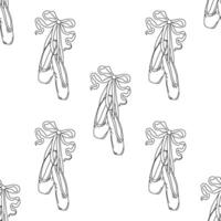 Seamless pattern pointe shoes with bow. Female ballet slippers for classic elegant dance vector