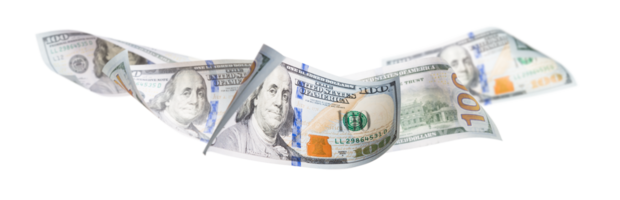 Set of Hundred Dollar Bill Horizontal Floating Isolated. Transparent . png