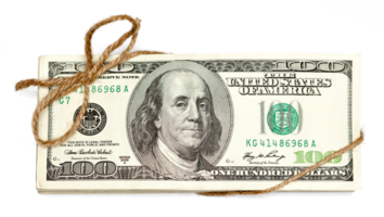 Stack of One Hundred Dollar Bills Tied with a Jute String Isolated. Transparent . png