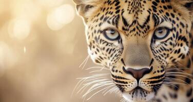 Close-up of a leopard's intense gaze in a natural habitat during daylight photo