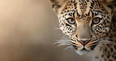Close-up of a leopard in natural habitat with focused gaze during golden hour photo