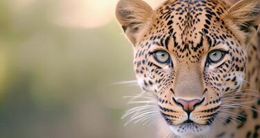 Close-up of a leopard's intense gaze in a natural habitat during daylight photo