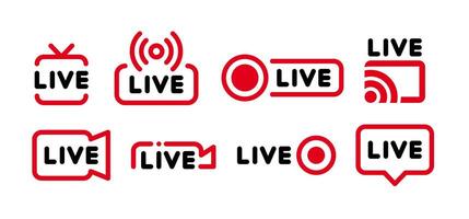 Live streaming icon set. Live broadcasting buttons and symbols. Set of online stream icons. Live stream logo. Social media. illustration vector