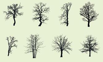 Set of silhouettes of dead trees without leaves. Autumn-winter deciduous trees without leaves vector