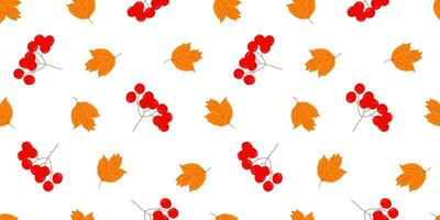 Seamless Pattern with Berries and Orange Viburnum Leaves on a White Background for Textile, Fabric, Wrapping Paper vector