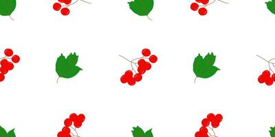 Seamless Pattern with Berries and Green Viburnum Leaves on a White Background for Textile, Fabric, Wrapping Paper vector