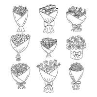 Flowers bouquets hand drawn set. Different flower bouquets sketches set vector