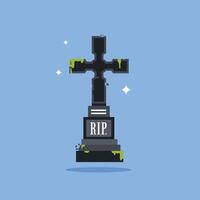 Icon of a grave with a cross headstone. vector
