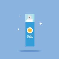 sunscreen bottle icon in the form of a spray with a transparent cap. Flat illustration of body cream icon vector