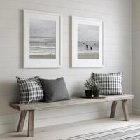 Cozy living area with beach-themed artwork and comfortable seating photo