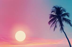 Golden Sunset Over Ocean With Silhouetted Palm Trees at Dusk photo