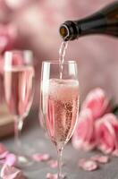 Sparkling Raspberry Drink Served With Roses at an Elegant Gathering photo