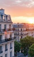 Charming Parisian Architecture Under Sunset Skies in Autumn photo
