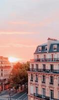 Charming Parisian Architecture Under Sunset Skies in Autumn photo