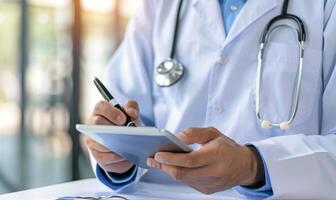 Doctor Using Tablet to Take Notes in a Hospital Environment photo