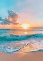 Sunset Over Waves at the Beach With Colorful Sky photo