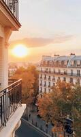 Charming Parisian Architecture Under Sunset Skies in Autumn photo