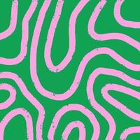 Playful hand drawn pattern, curved pink pencil lines. Chaotic ink textured lines on green background, doodle swirls, wavy strokes, crosshatch, squiggles. Sketch illustration. vector