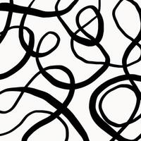Square hand drawn pattern, pencil playful curved black lines of different thickness on white background. Textured stripes, grunge effect, doodle abstract organic shapes. vector