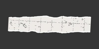 Torn sheet of checkered paper with uneven edges on a dark background. Dotted textured background, noisy gritty effect. Banner template, empty space for text, ripped vintage stripe. vector