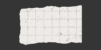 Torn rectangular sheet of checkered paper with uneven edges on dark background. Dotted textured background, noisy gritty effect. Banner template, empty space for text, ripped vintage frame. vector