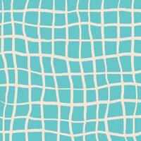 Hand drawn curved checkered pattern, beige and turquoise. scribbles, stripes, crosshatch bright retro colors. Doodle pencil square shapes, textured lines. vector