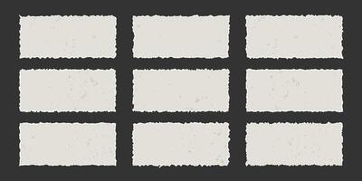 Set of vintage torn rectangular sheets of aged paper with jagged edges. Torn elements with gritty texture. Empty space for text, template for banner and poster. vector