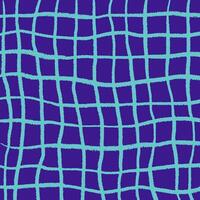Hand drawn pencil checkered pattern, blue. scribbles, stripes, crosshatch bright retro colors. Doodle square shapes, textured lines. vector