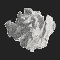 Crumpled paper ball isolated on dark background. Old dusty torn notebook sheet with gritty dot texture, mistake, recycle, vintage. vector