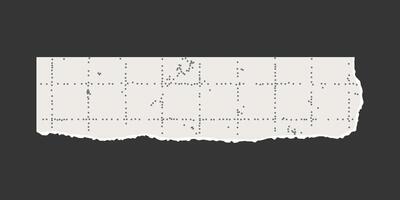 Torn strip sheet of checkered paper with jagged edges on dark background. Dotted textured background, noisy gritty effect. Banner template, empty space for text, ripped vintage element. vector