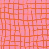Hand drawn checkered pattern, pink and red. scribbles, stripes, crosshatch bright retro colors. Doodle pencil square shapes, textured lines. vector