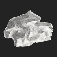 Crumpled paper ball isolated on dark background. Old dusty torn notebook sheet with gritty texture, jagged edges. vector
