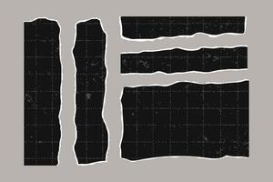 Set of black torn rectangular sheets of checkered paper with jagged edges. Ripped vintage elements for collage. Empty space for text, banner template. vector