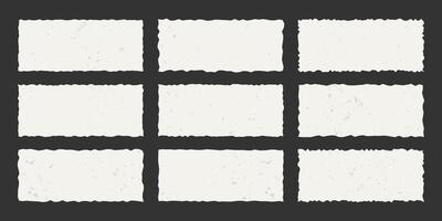Set of vintage torn rectangular paper sheets with jagged edges. Ripped elements with gritty texture. Empty space for text, template. vector
