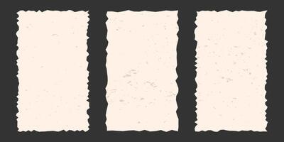 Set of vertical vintage torn rectangular sheets of aged paper with jagged edges. Torn elements with gritty texture. Empty space for text, template for banner and poster. vector