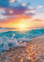 Sunset Over Waves at the Beach With Colorful Sky photo